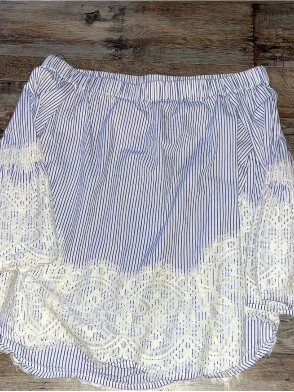 Striped Blue & White Lace Trim Women's Sleep Top